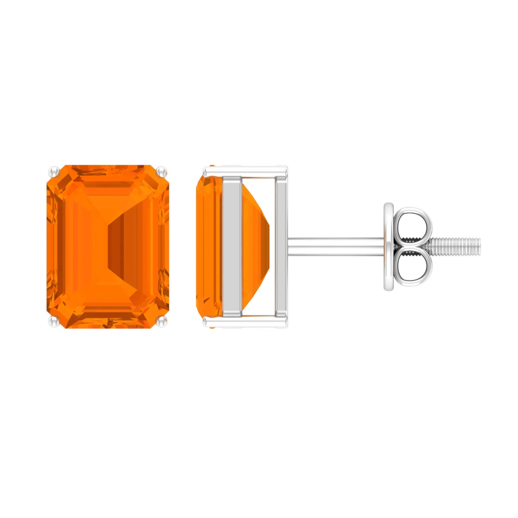 6X8 MM Octagon Cut Fire Opal Solitaire Stud Earrings for Women