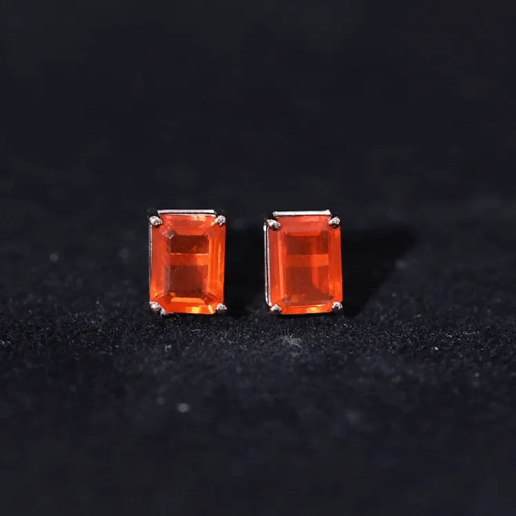 6X8 MM Octagon Cut Fire Opal Solitaire Stud Earrings for Women