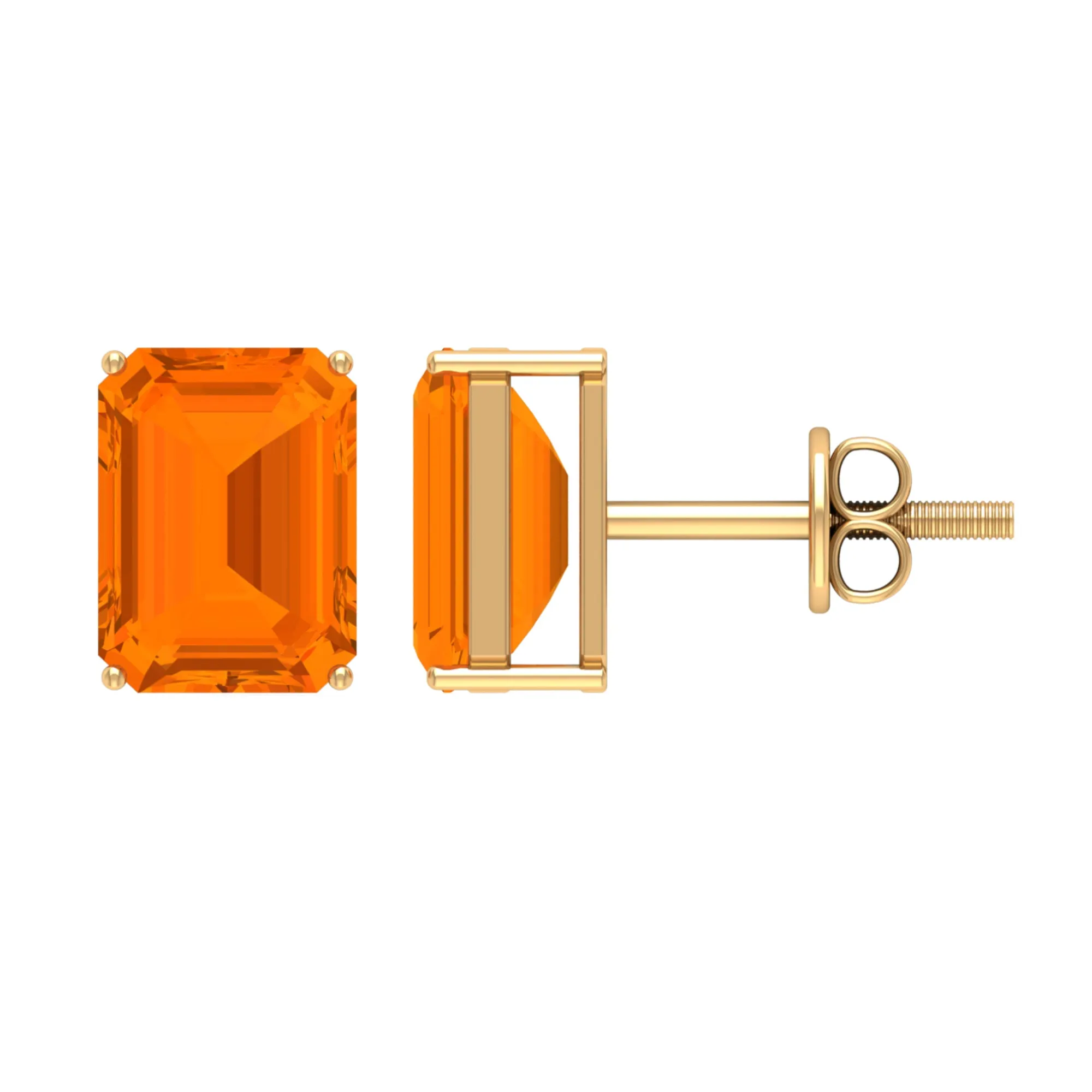 6X8 MM Octagon Cut Fire Opal Solitaire Stud Earrings for Women
