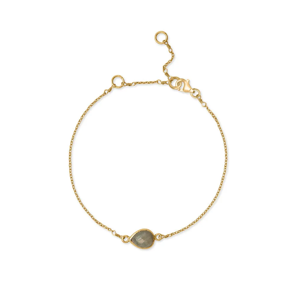 7"   2" 14 Karat Gold Plated Pear Faceted Labradorite Bracelet