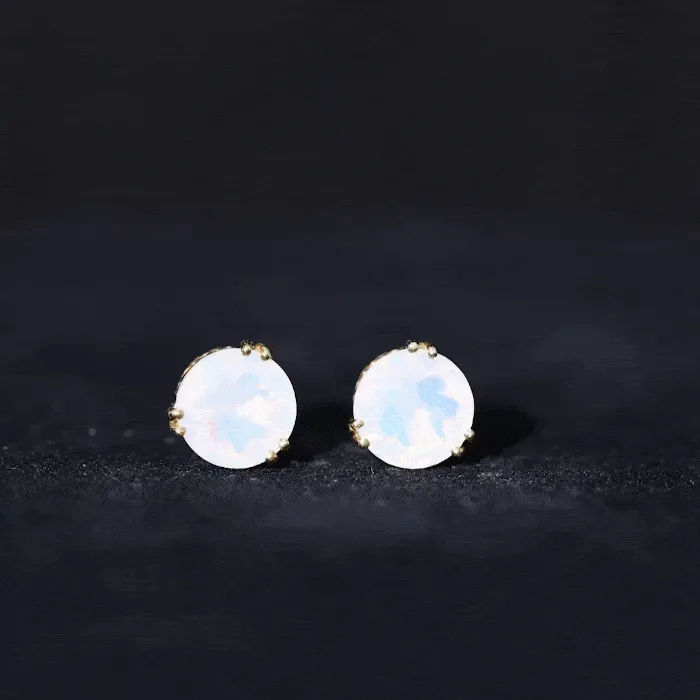 8 MM Ethiopian Opal Solitaire Silver Stud Earrings in Double Prong Setting