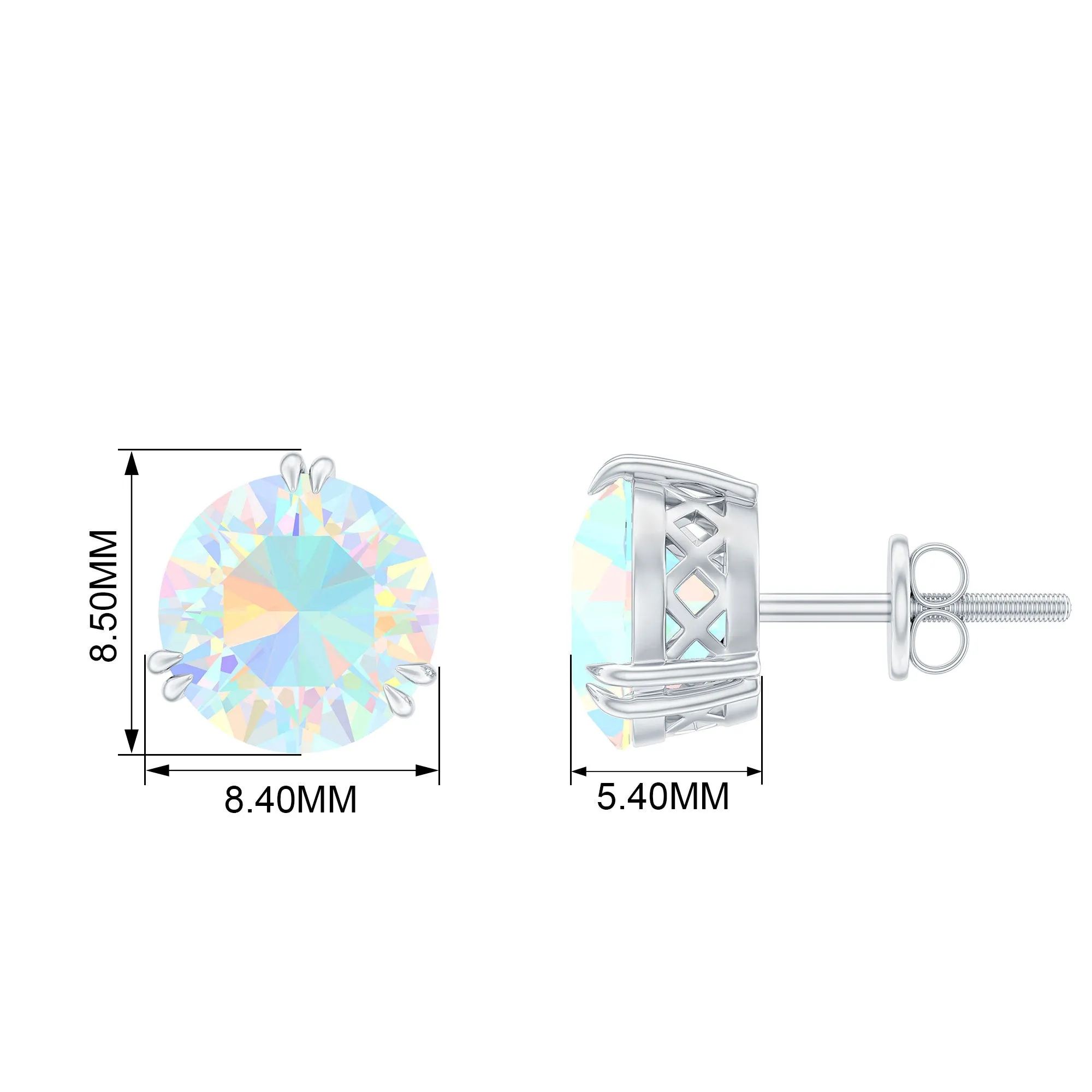 8 MM Ethiopian Opal Solitaire Silver Stud Earrings in Double Prong Setting