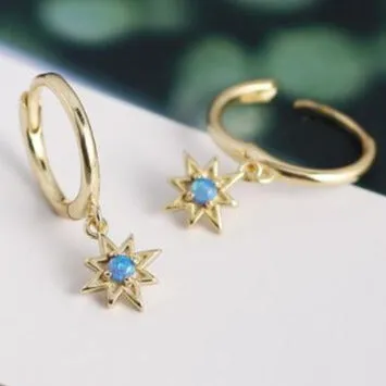 925 Sterling Silver Blue Opal Star Earrings