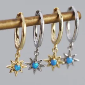 925 Sterling Silver Blue Opal Star Earrings