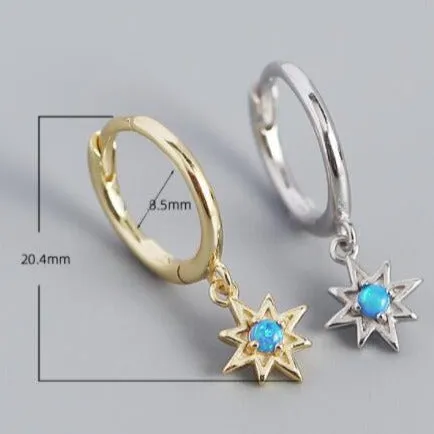 925 Sterling Silver Blue Opal Star Earrings
