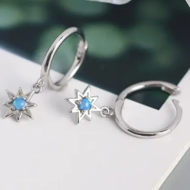 925 Sterling Silver Blue Opal Star Earrings