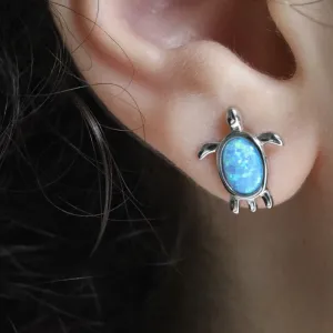 925 Sterling Silver Turtle Opal Stud Earrings