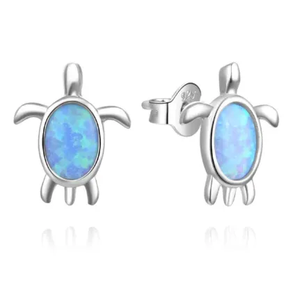 925 Sterling Silver Turtle Opal Stud Earrings