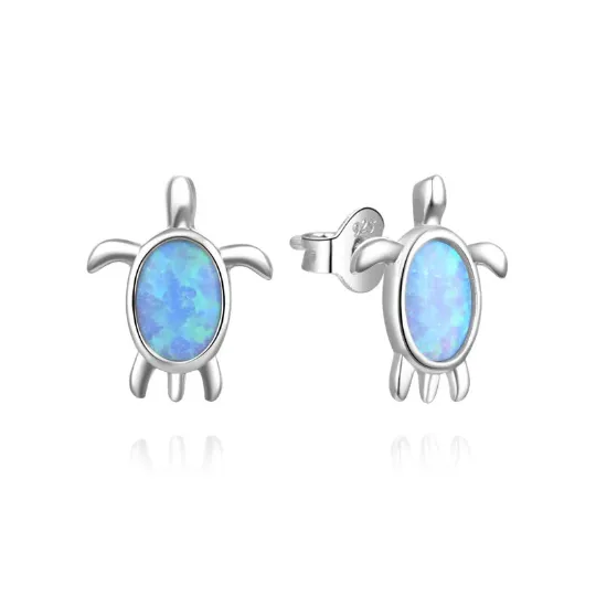 925 Sterling Silver Turtle Opal Stud Earrings