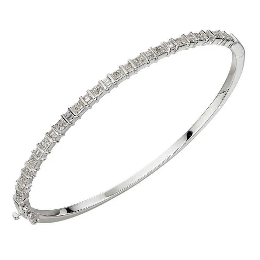 9ct White Gold Baguette Diamond Bar Bangle GB484