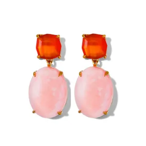 Agnes Stud, Carnelian & Pink Opal, Gold