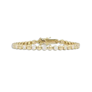 Alternating Diamond Flat Gold Ball Tennis Bracelet