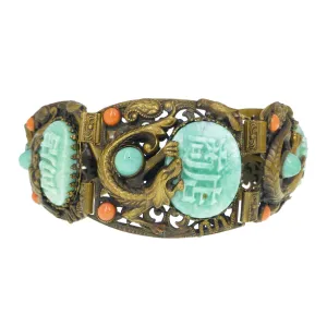 Antique Czechoslovakian Neiger Brothers Figural Oriental Panel Bracelet