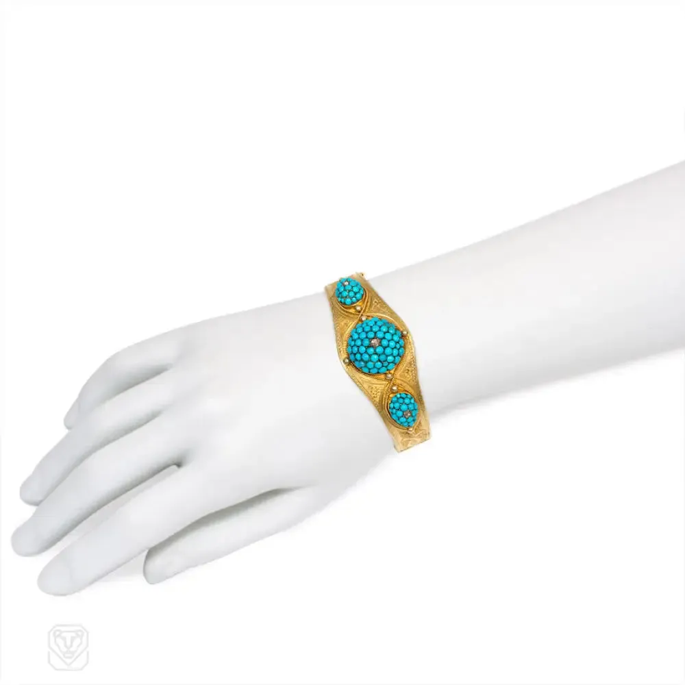 Antique gold and pavé turquoise bracelet