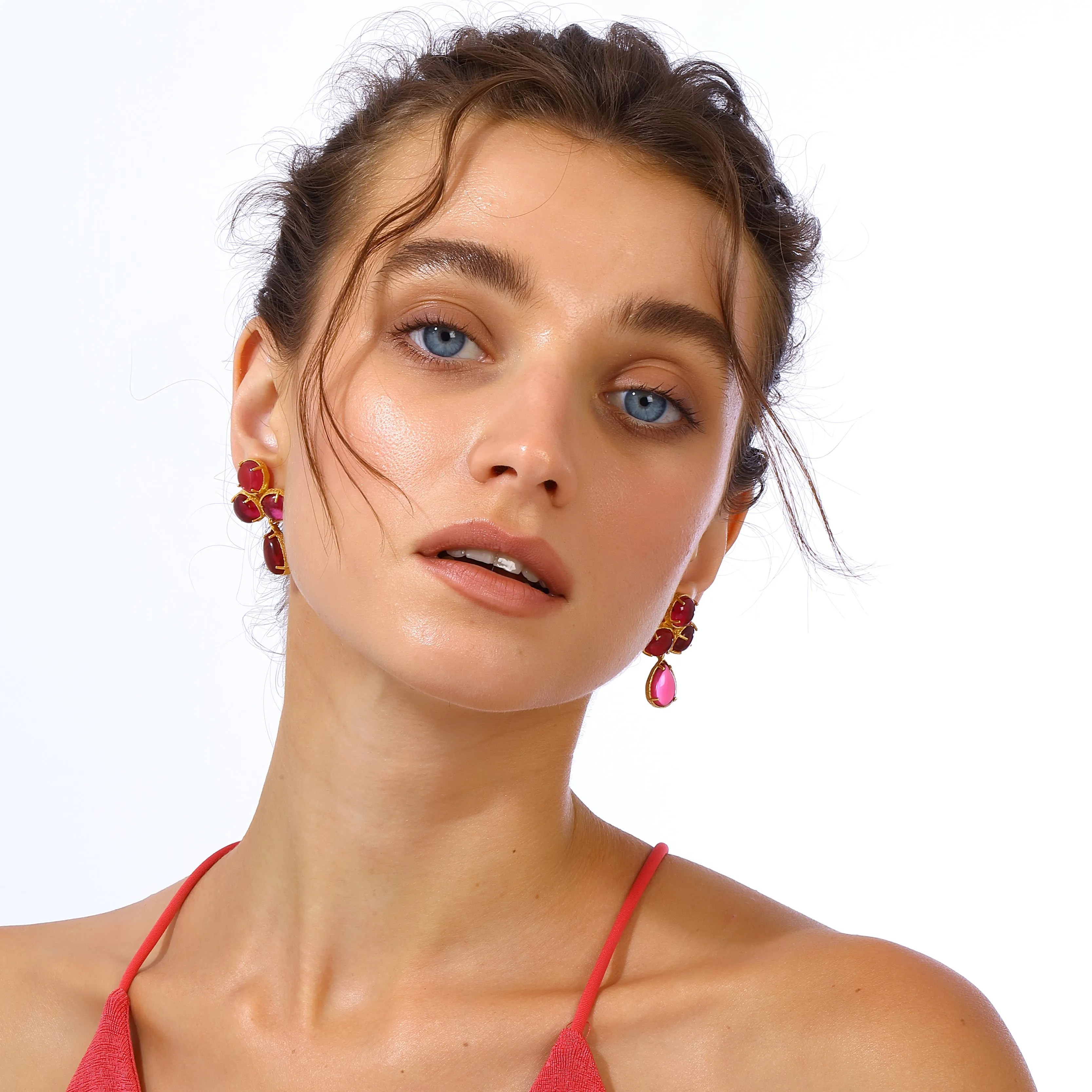 Aqua Earrings - Ruby Pink