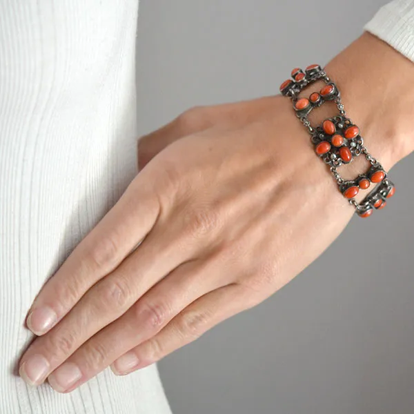 Arts & Crafts Austro-Hungarian Sterling & Oxblood Coral Bracelet