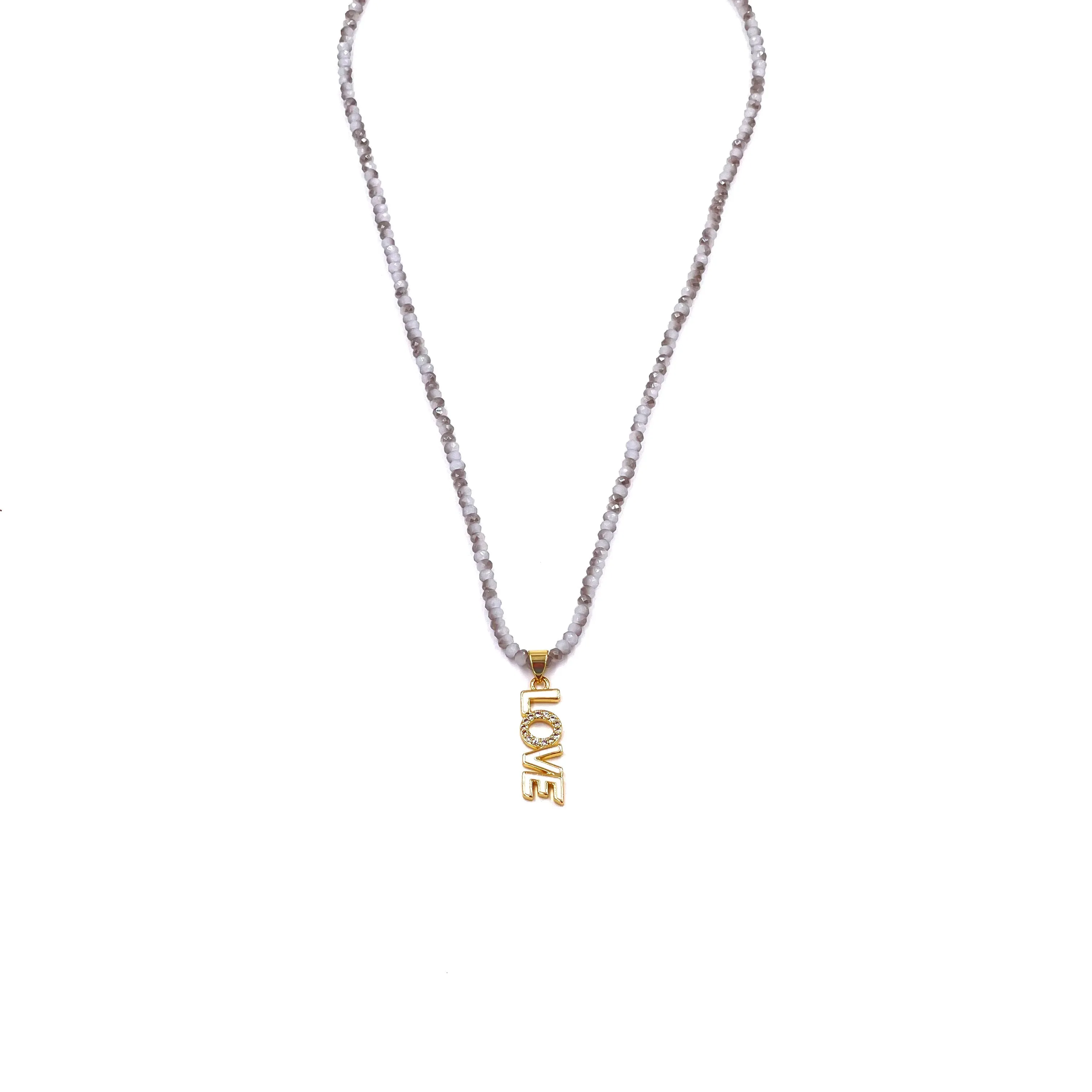 Ashley Gold Stainless Steel Beaded Gold Plated CZ Love Necklace