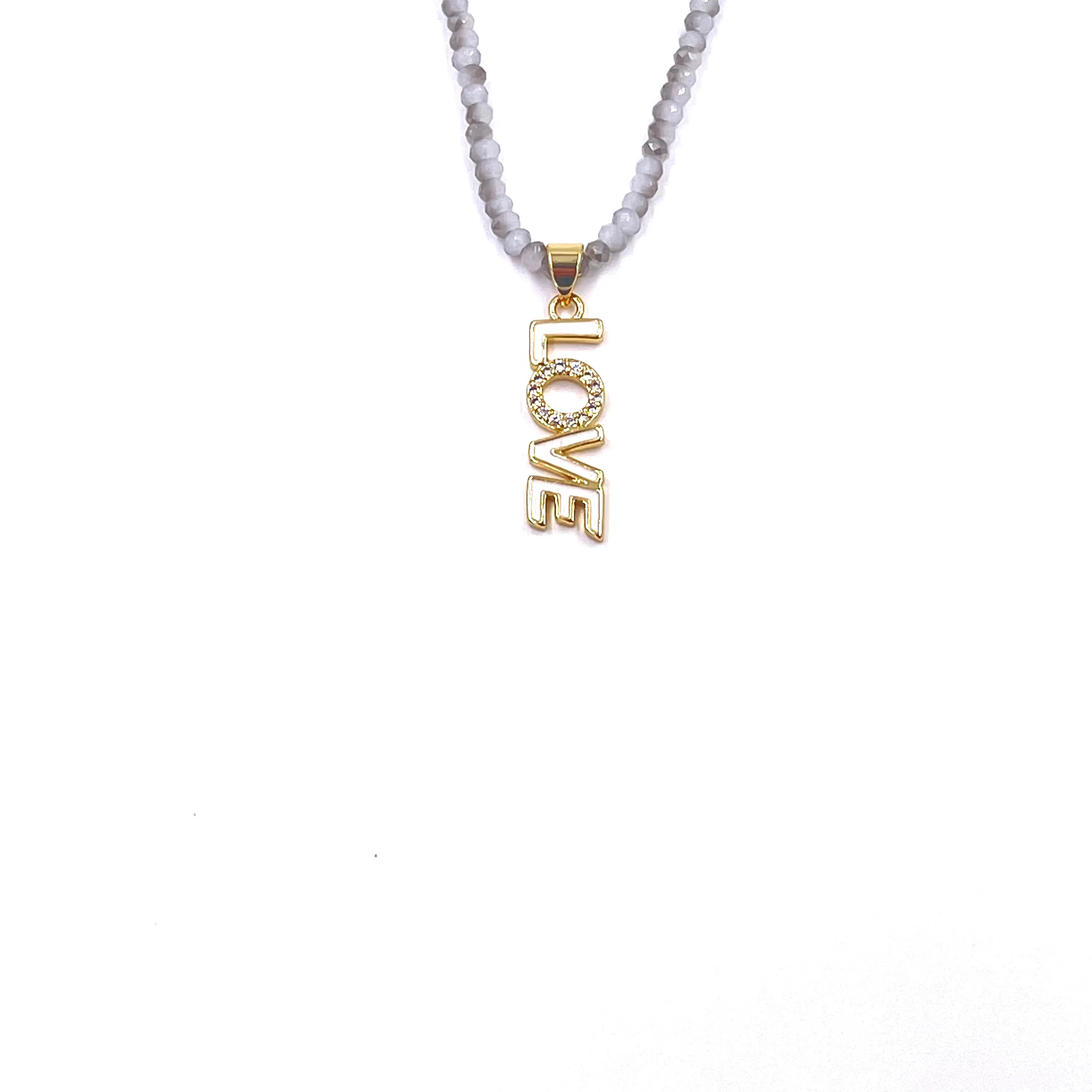 Ashley Gold Stainless Steel Beaded Gold Plated CZ Love Necklace