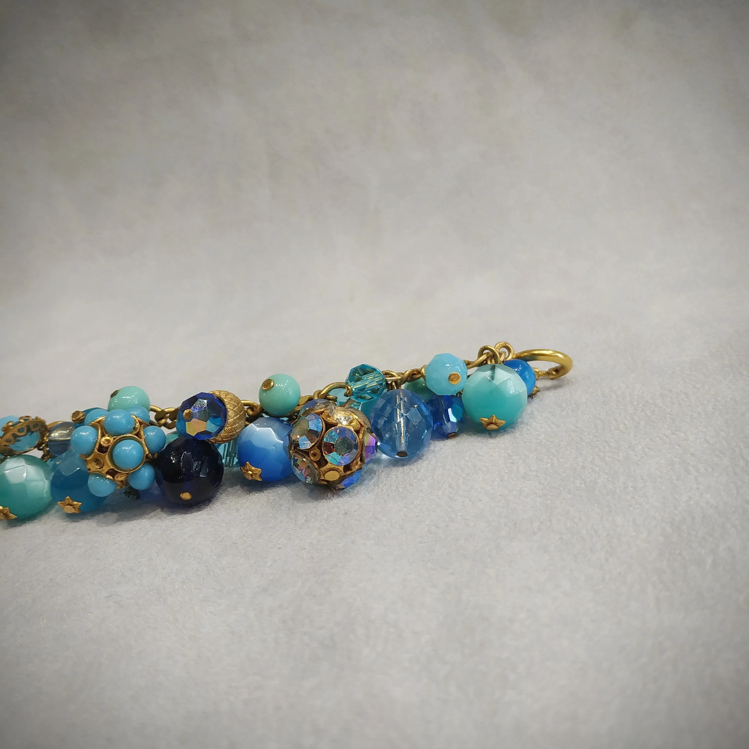 Askew London Blue Turquoise Charm Bracelet Gold Plated Vintage Glass Crystal