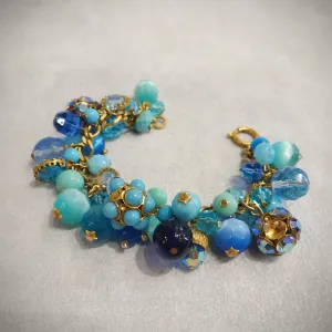 Askew London Blue Turquoise Charm Bracelet Gold Plated Vintage Glass Crystal