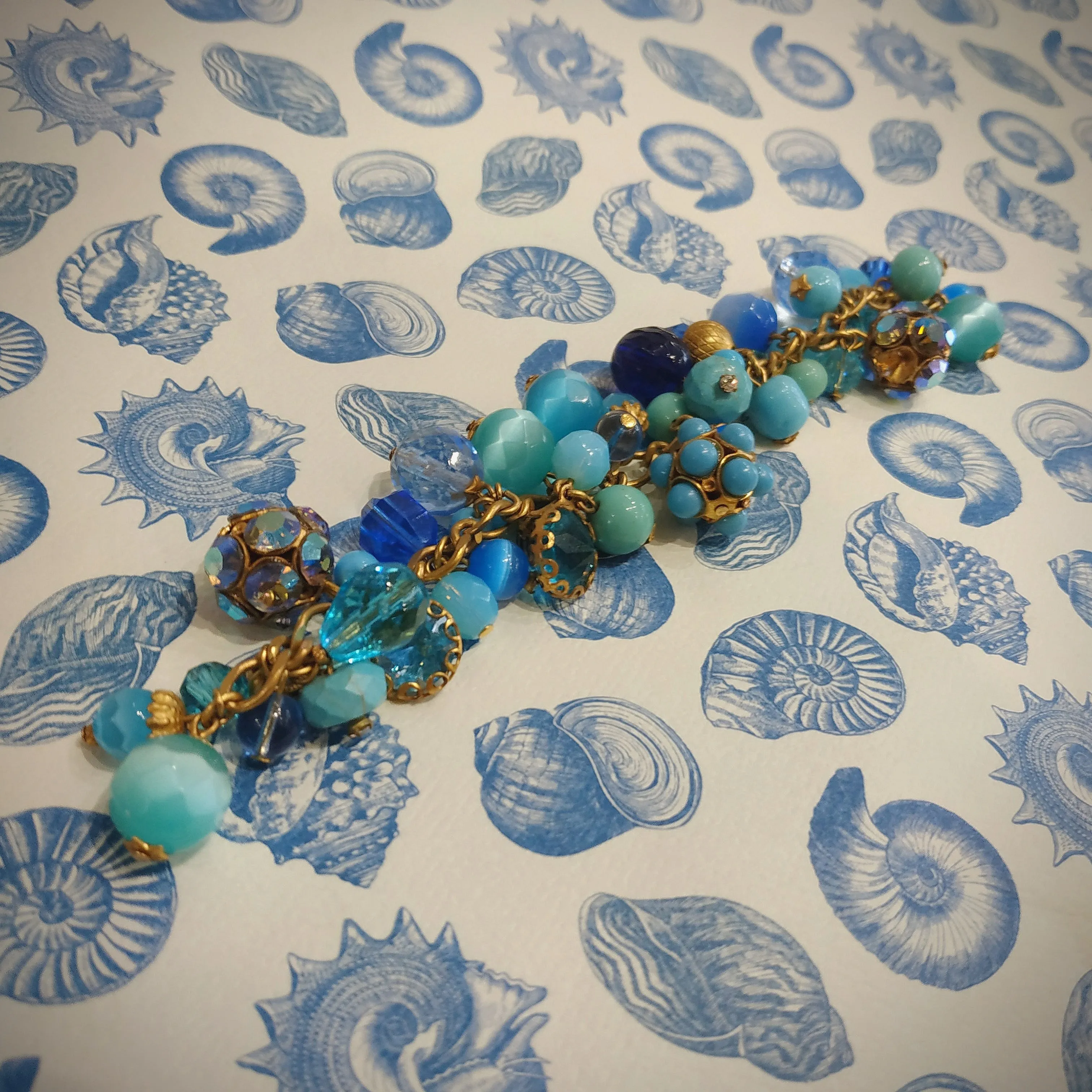 Askew London Blue Turquoise Charm Bracelet Gold Plated Vintage Glass Crystal