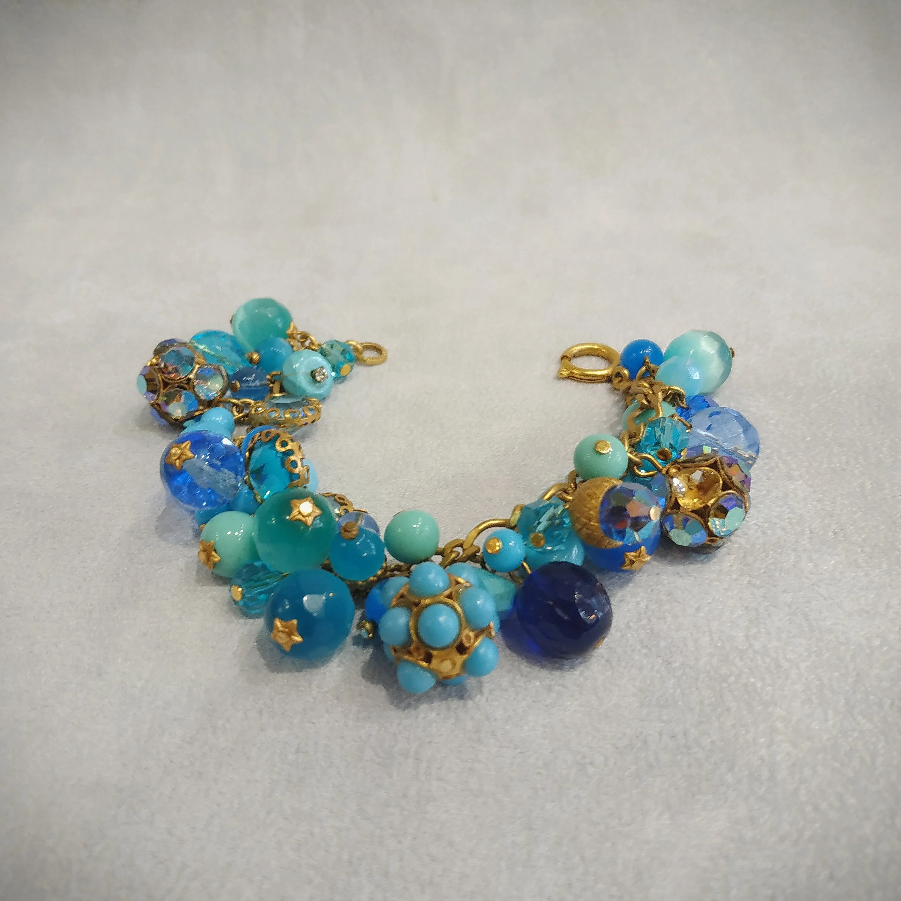 Askew London Blue Turquoise Charm Bracelet Gold Plated Vintage Glass Crystal