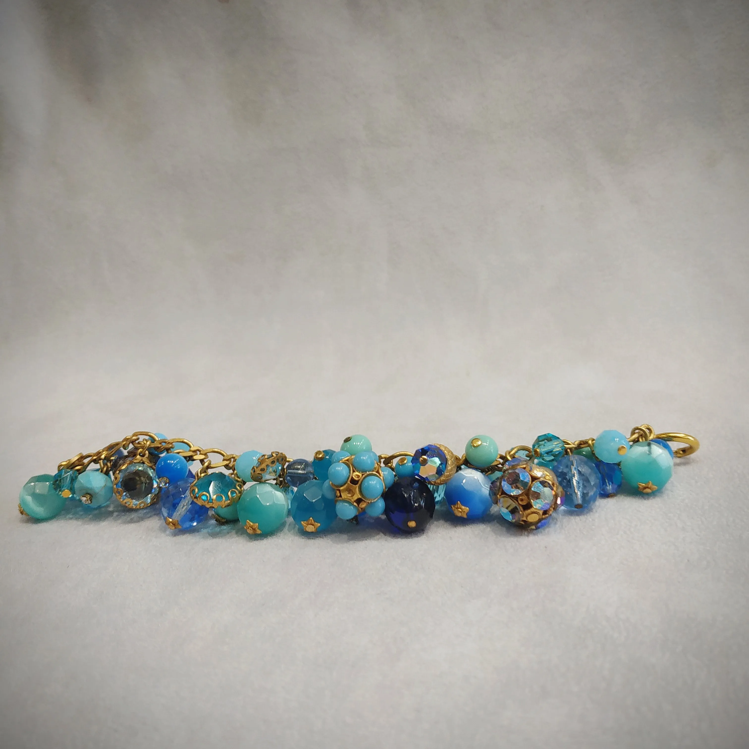 Askew London Blue Turquoise Charm Bracelet Gold Plated Vintage Glass Crystal