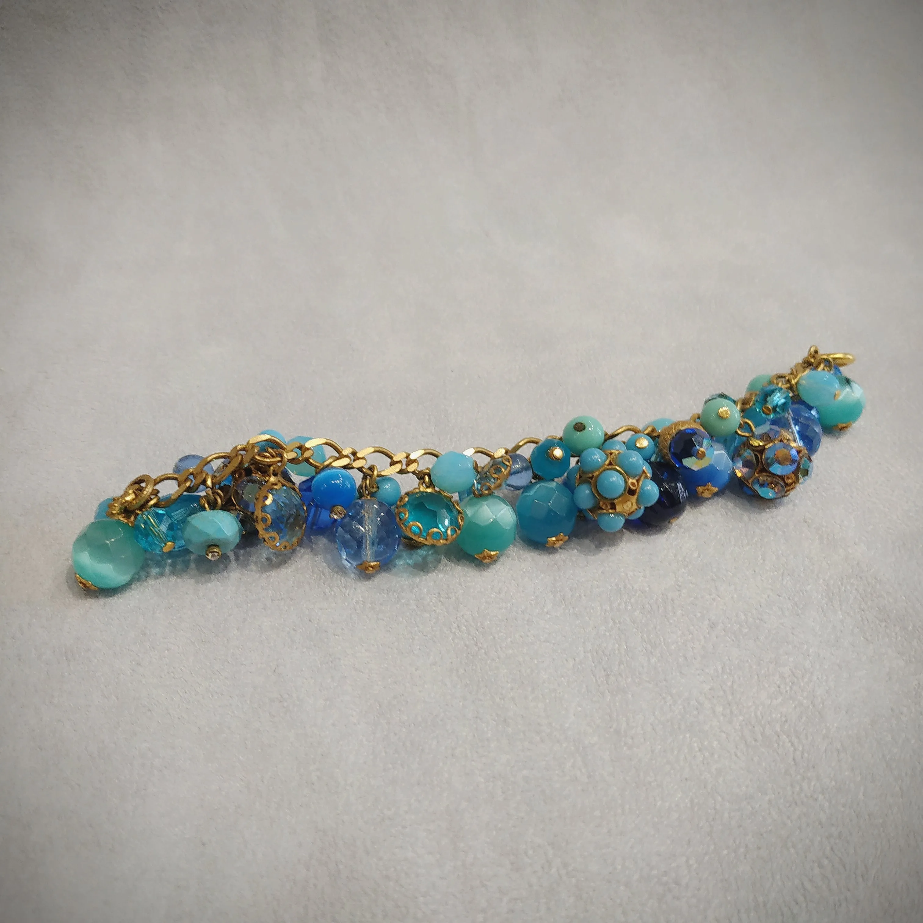 Askew London Blue Turquoise Charm Bracelet Gold Plated Vintage Glass Crystal