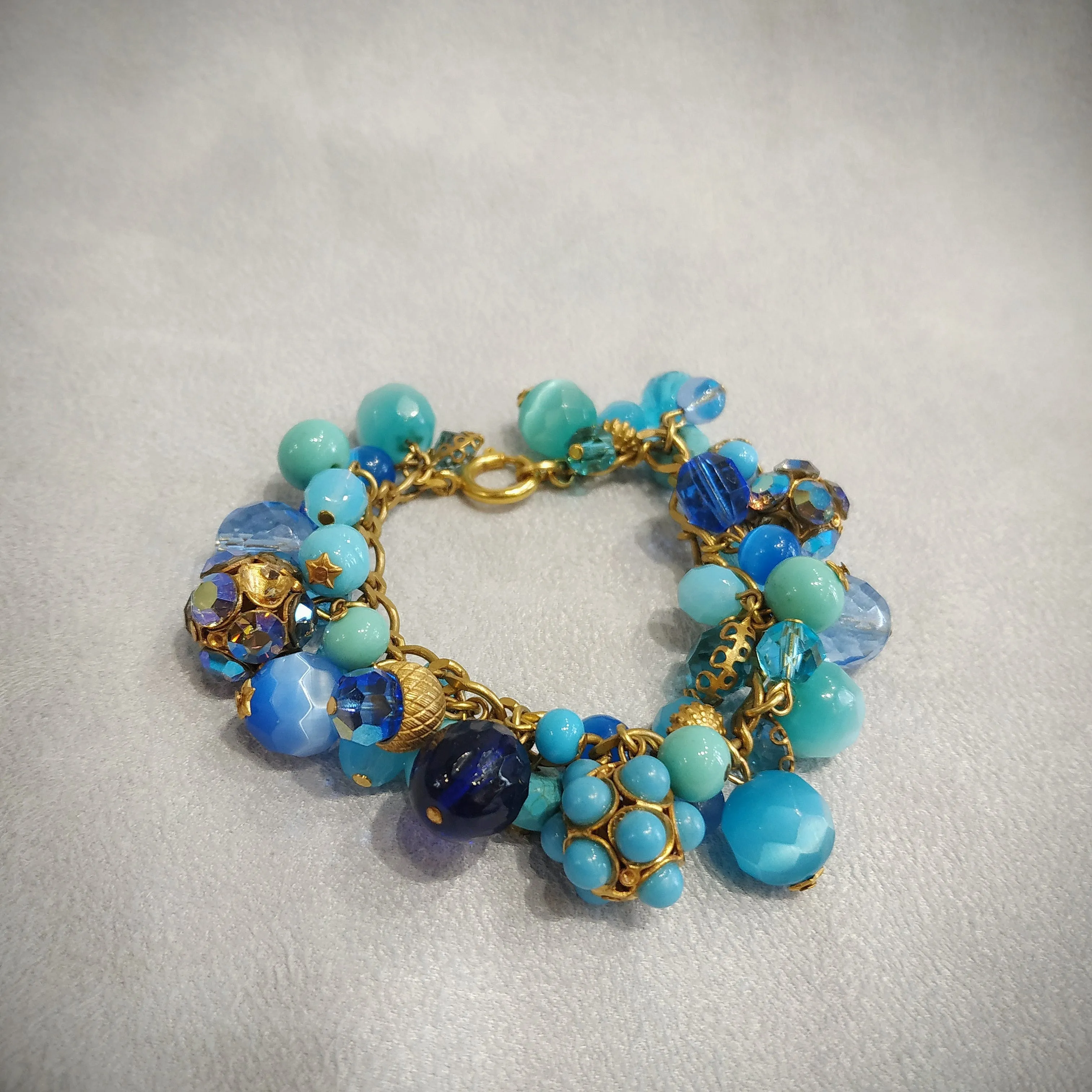 Askew London Blue Turquoise Charm Bracelet Gold Plated Vintage Glass Crystal