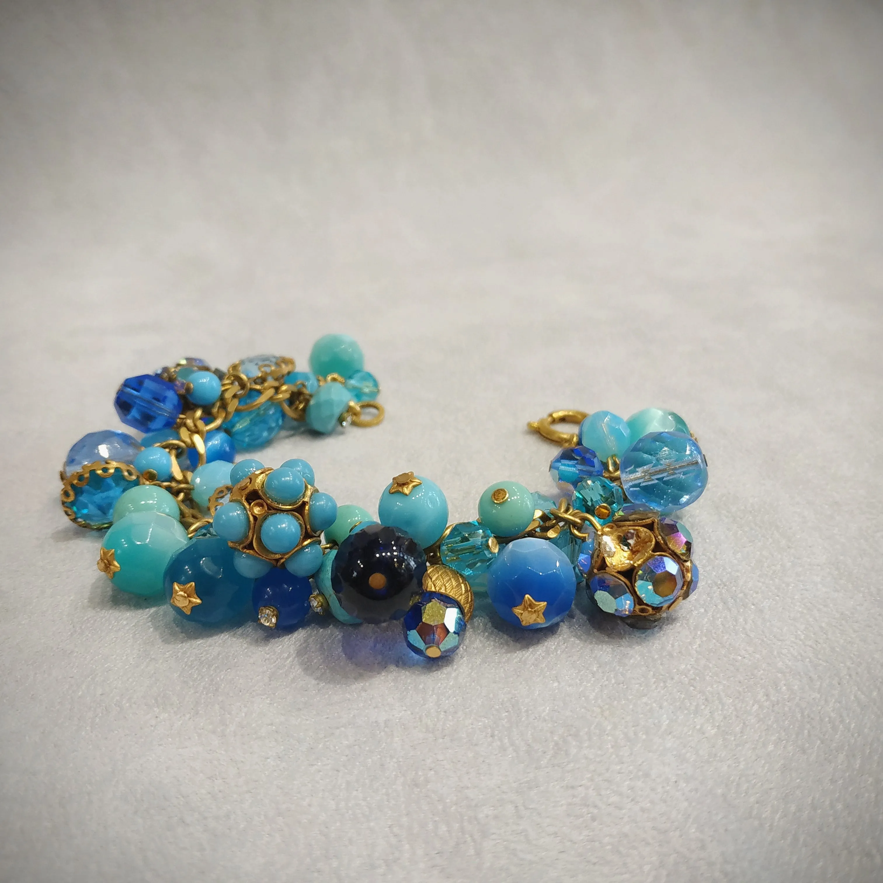Askew London Blue Turquoise Charm Bracelet Gold Plated Vintage Glass Crystal