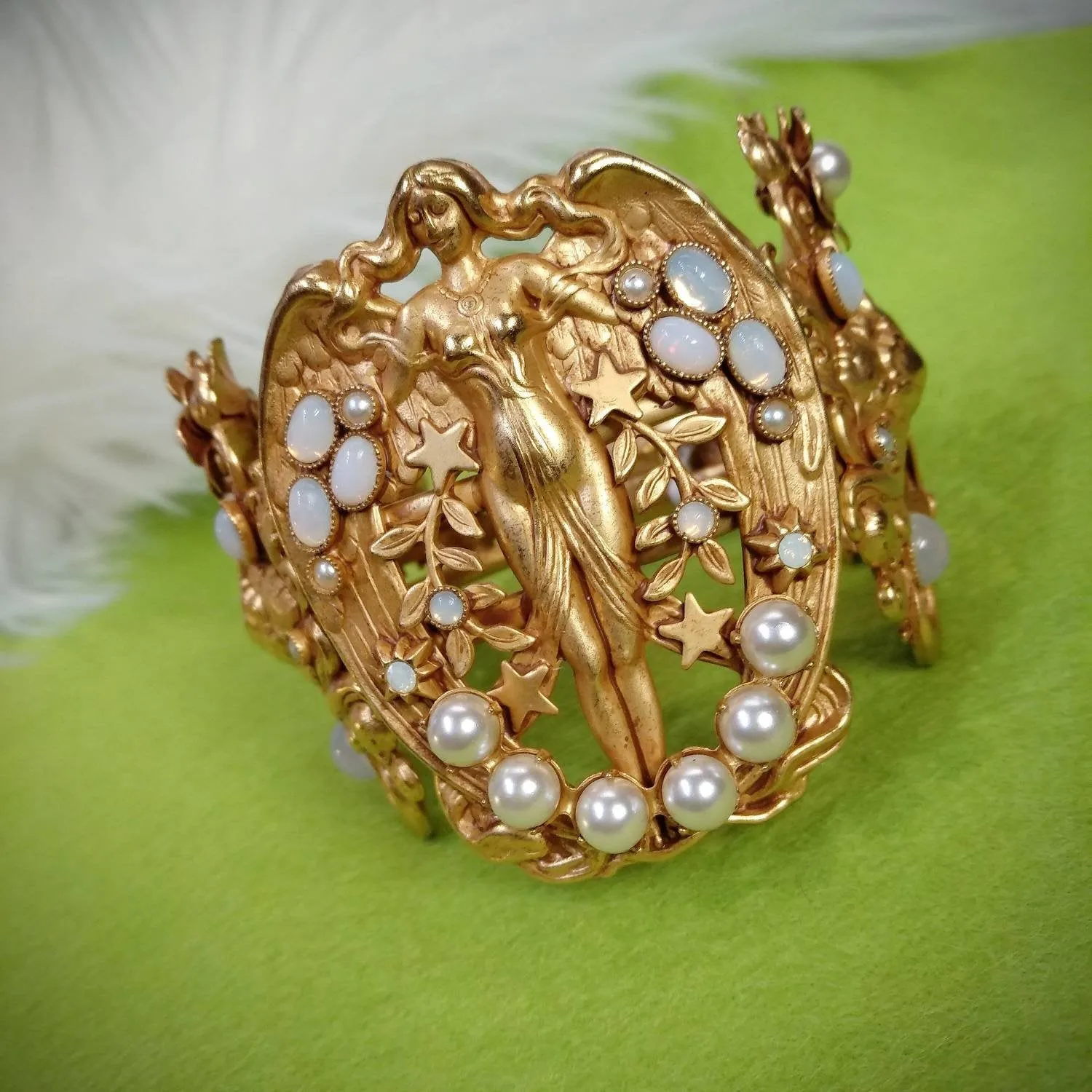 Askew London pearl Bracelet  fantasy Art Nouvau style clamper