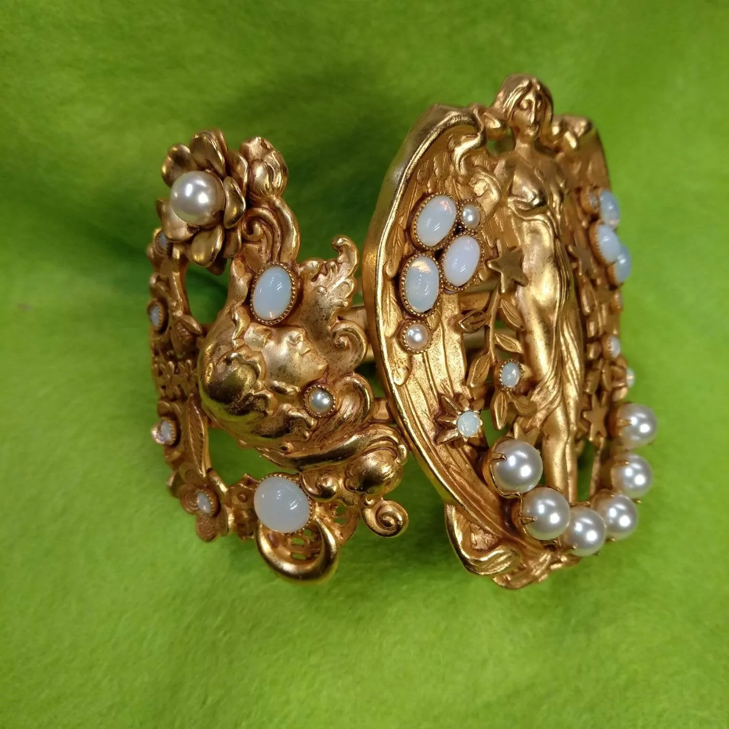 Askew London pearl Bracelet  fantasy Art Nouvau style clamper