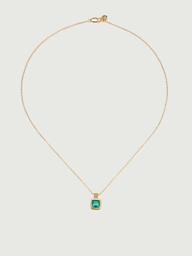 Asscher Cut Emerald Charm Necklace