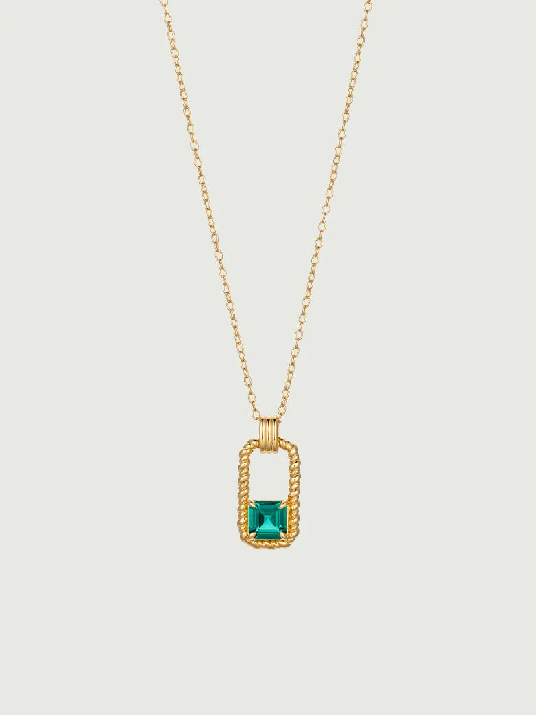 Asscher Cut Emerald Twisted Rectangle Necklace