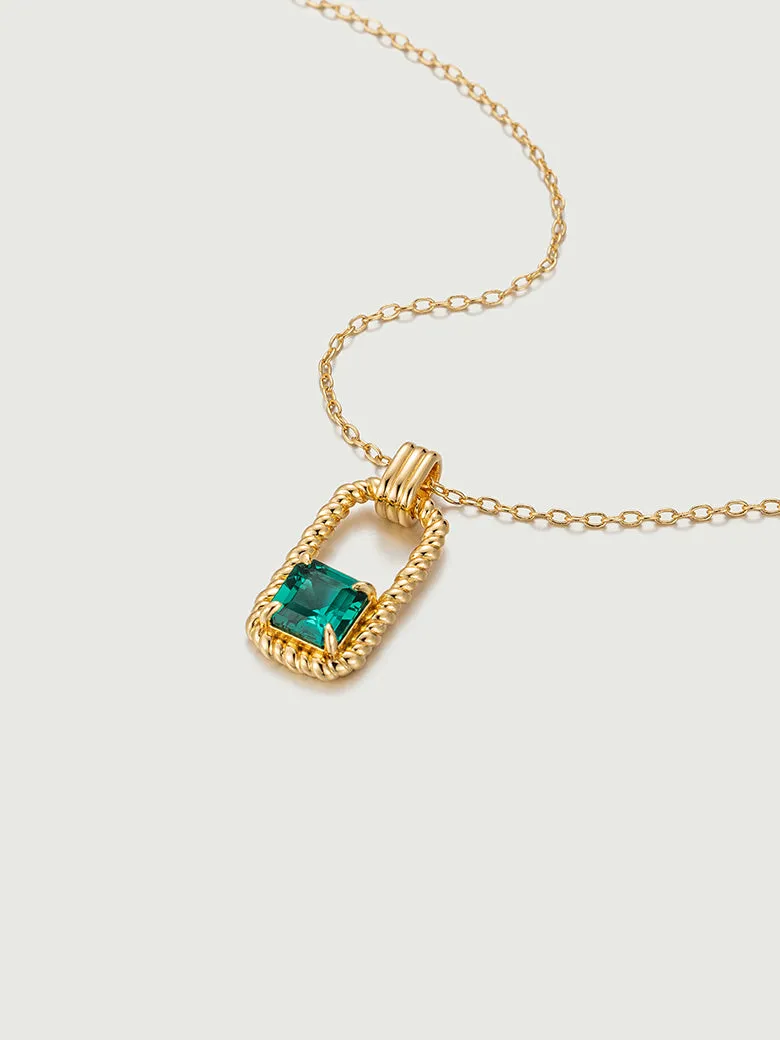 Asscher Cut Emerald Twisted Rectangle Necklace