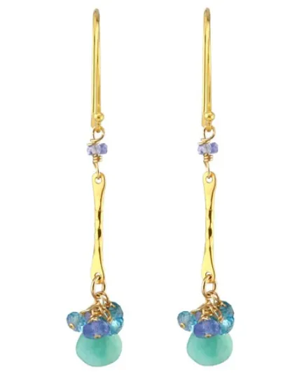 AVF Gold Amazonite, Tanzanite & Quartz Bar Earrings (SI6791)