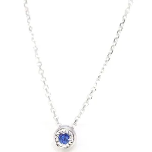 Baikalla™ 14k White Gold Sapphire Round 4 Prong Set Necklace With Diamond-Cut Halo