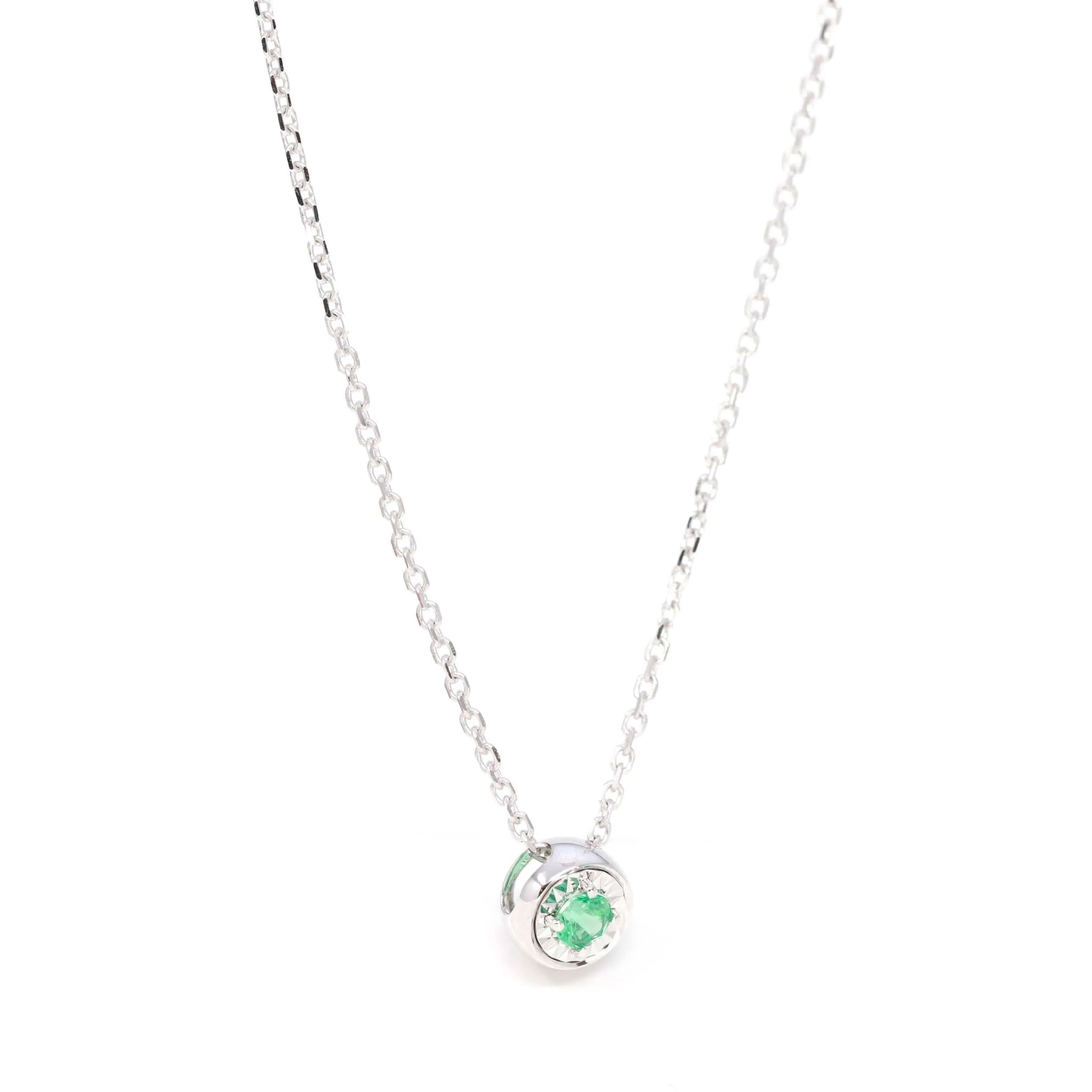 Baikalla™ 14k White Gold Sapphire Round 4 Prong Set Necklace With Diamond-Cut Halo
