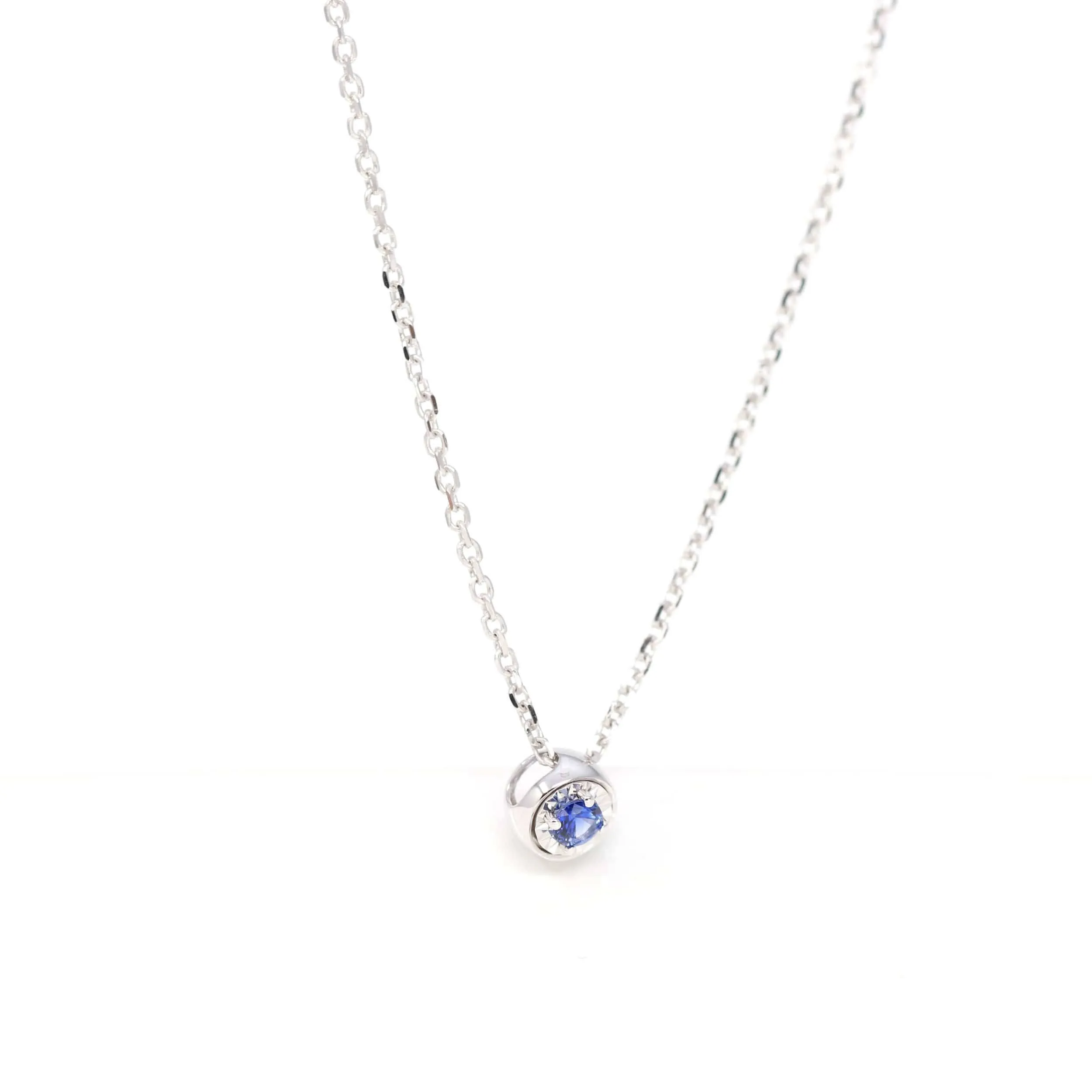 Baikalla™ 14k White Gold Sapphire Round 4 Prong Set Necklace With Diamond-Cut Halo