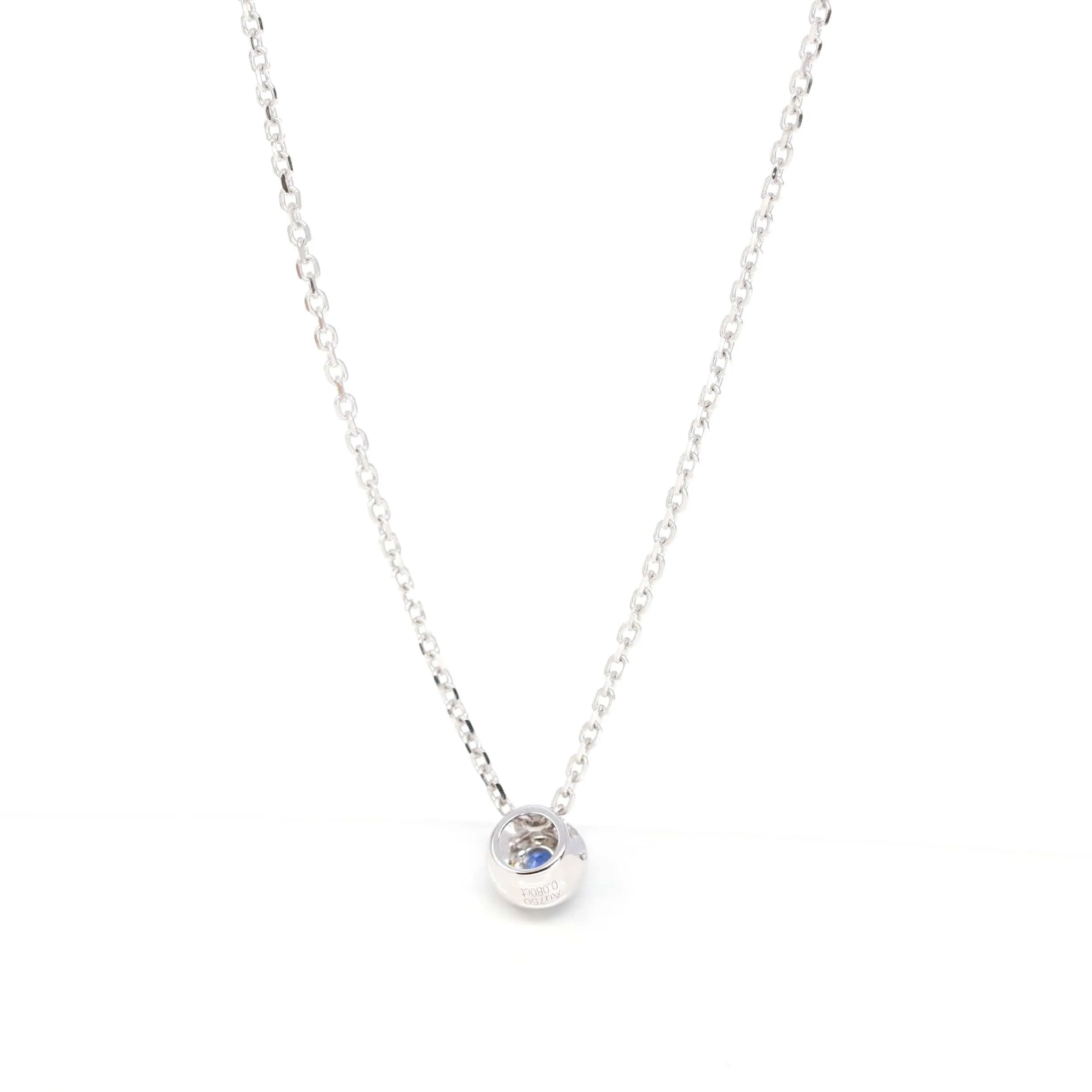 Baikalla™ 14k White Gold Sapphire Round 4 Prong Set Necklace With Diamond-Cut Halo