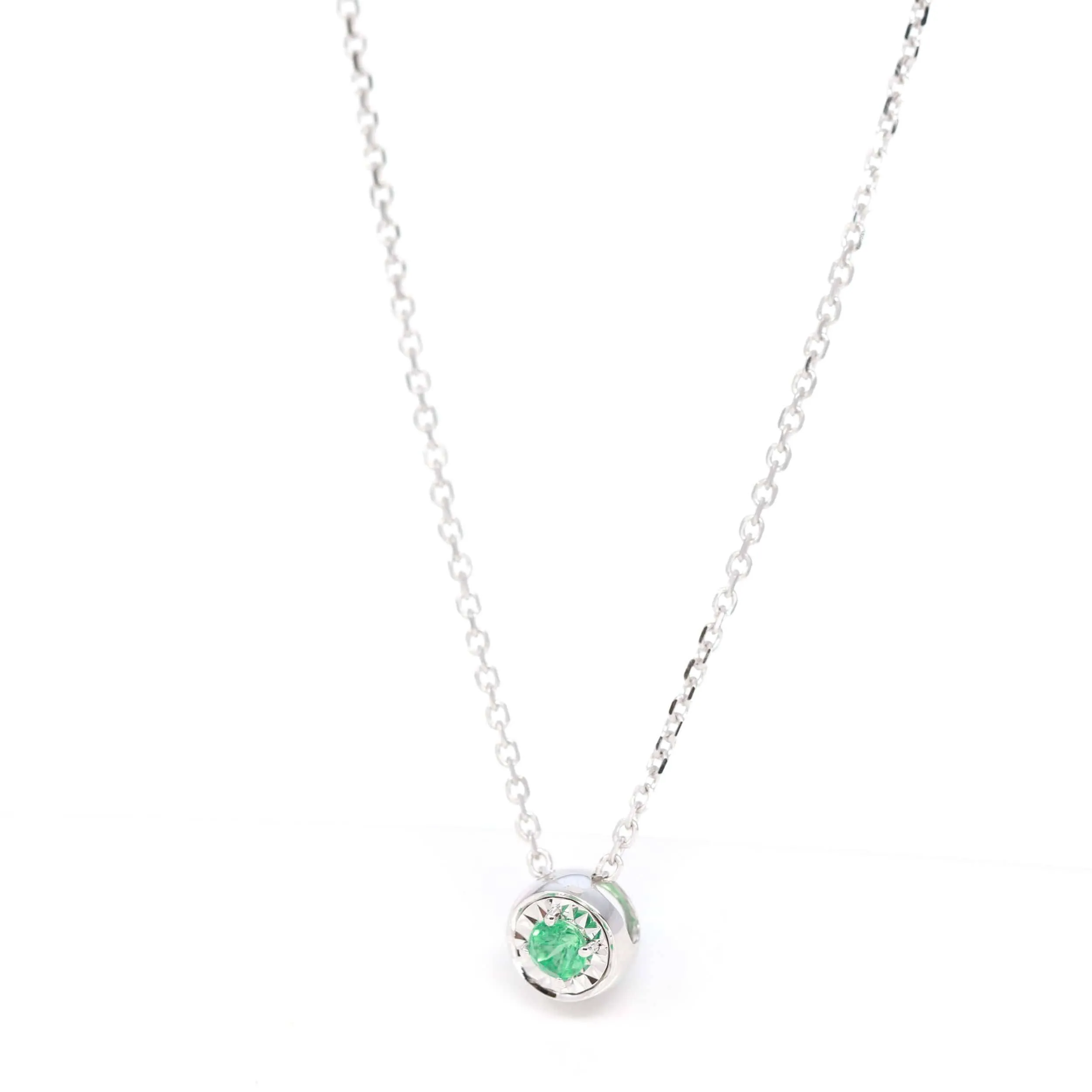 Baikalla™ 14k White Gold Sapphire Round 4 Prong Set Necklace With Diamond-Cut Halo