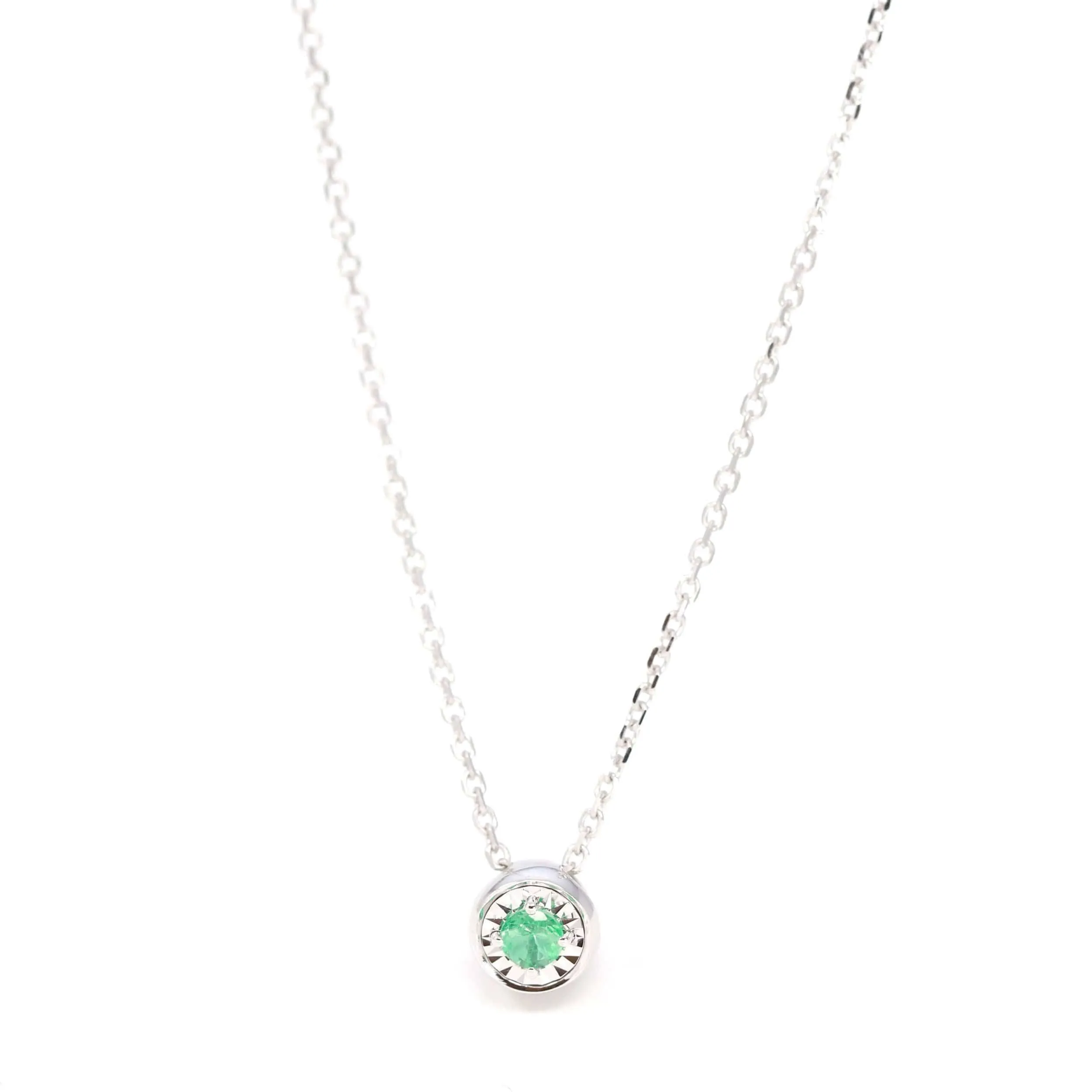 Baikalla™ 14k White Gold Sapphire Round 4 Prong Set Necklace With Diamond-Cut Halo