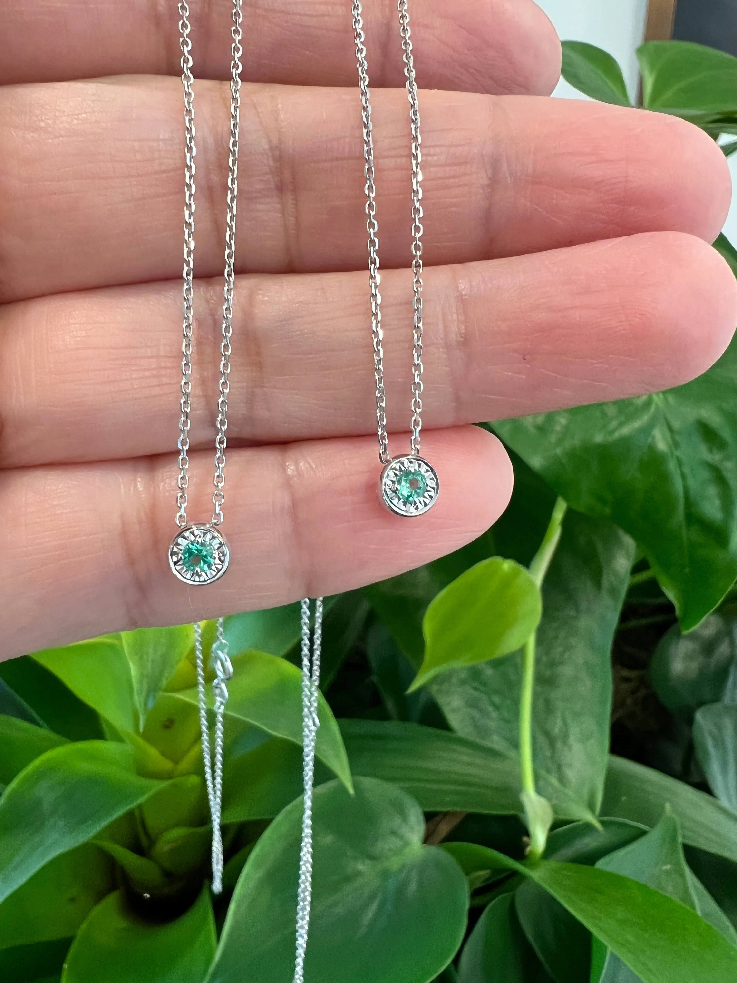 Baikalla™ 14k White Gold Sapphire Round 4 Prong Set Necklace With Diamond-Cut Halo