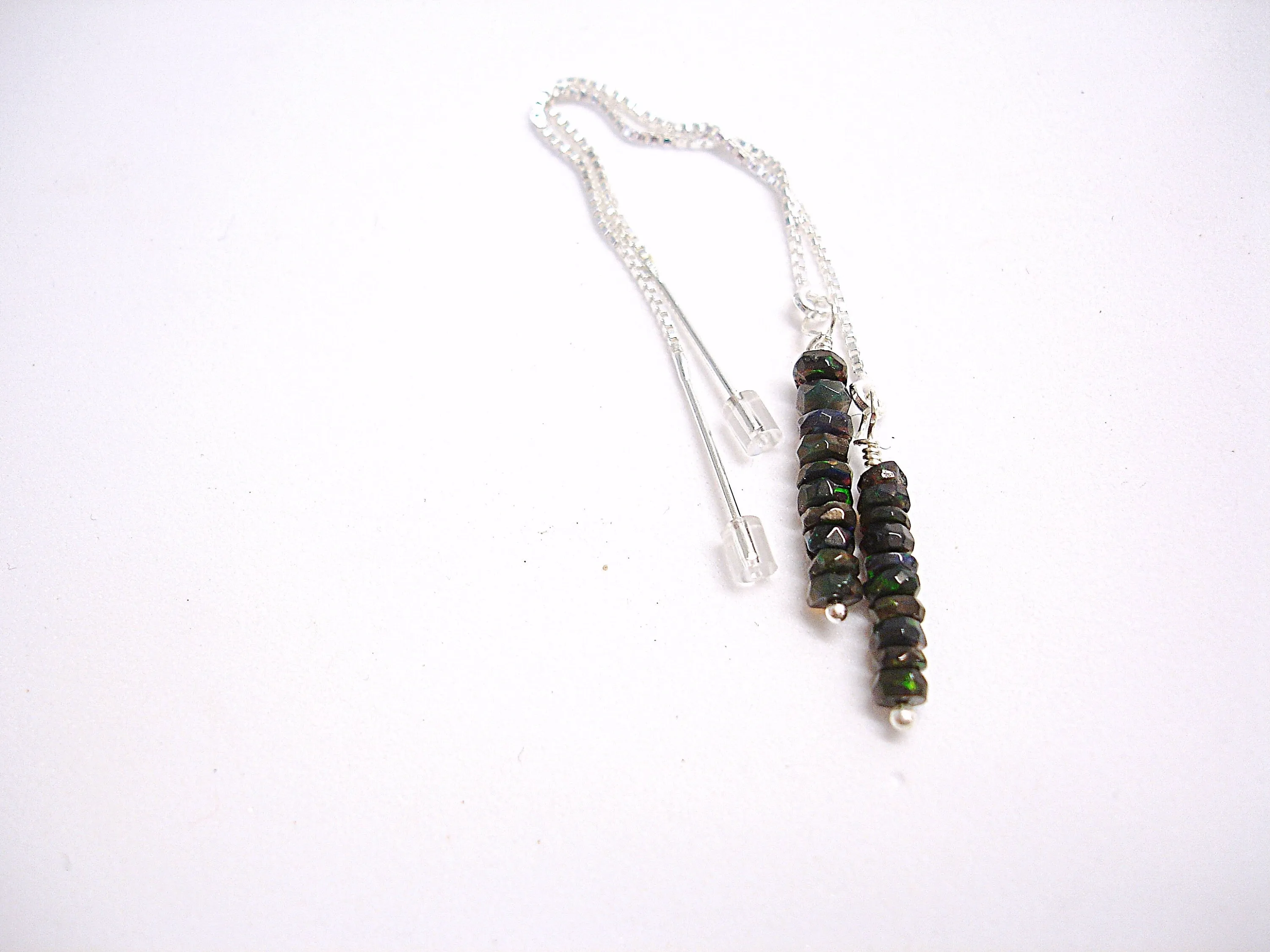 Black opal threader earrings. Gemstone dangle earrings. Opal jewelry. Gifts for her. Chain threader earrings