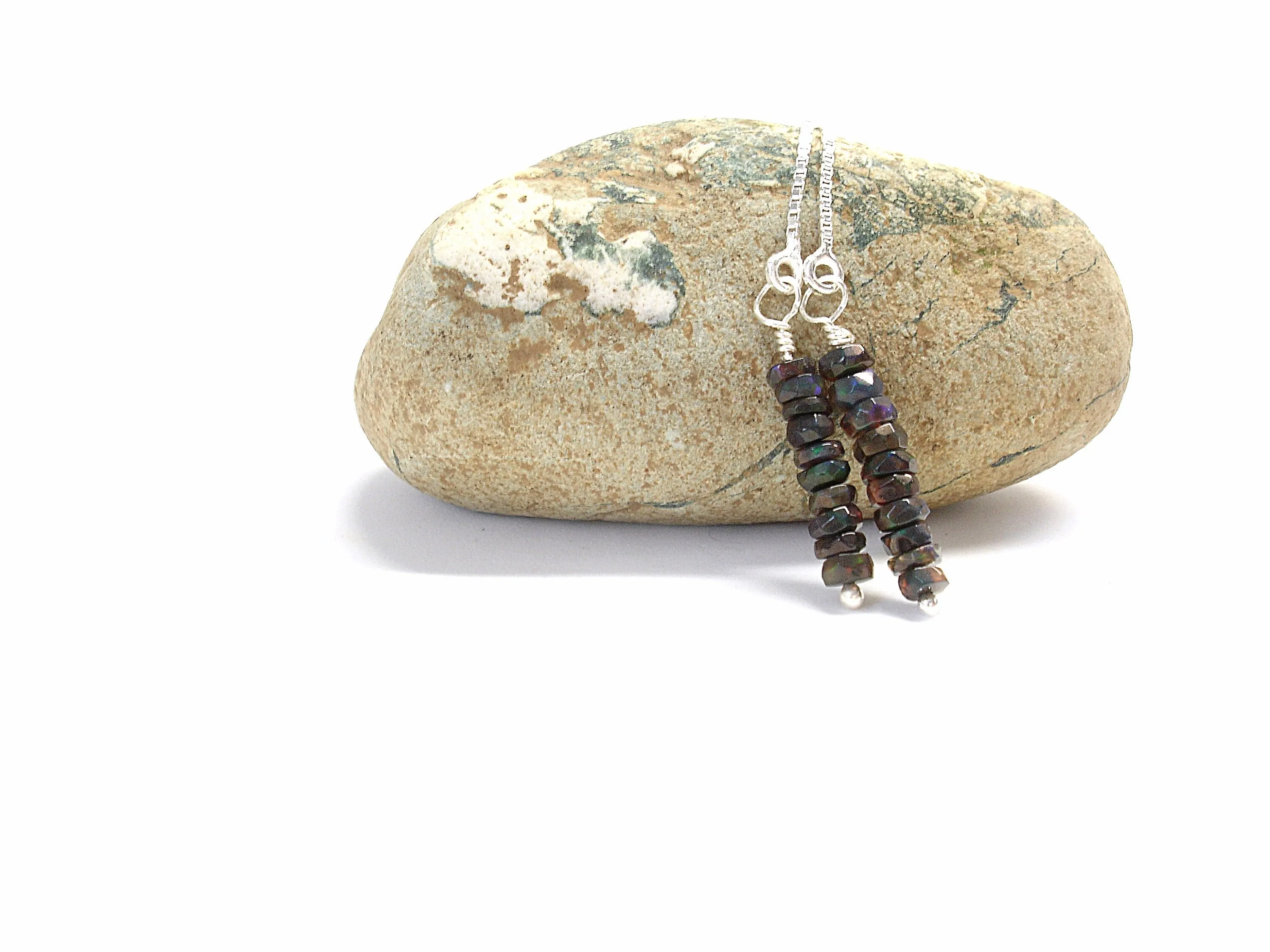 Black opal threader earrings. Gemstone dangle earrings. Opal jewelry. Gifts for her. Chain threader earrings