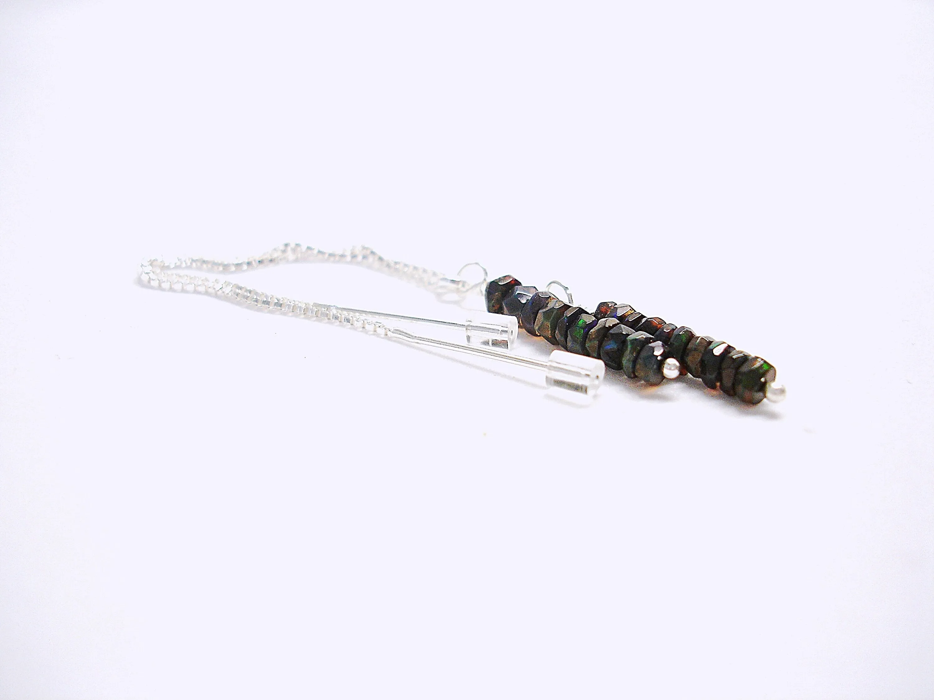 Black opal threader earrings. Gemstone dangle earrings. Opal jewelry. Gifts for her. Chain threader earrings