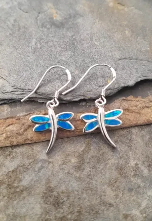 Blue Lily 18mm Syn Opal Dragonfly Drop Earrings - SE472B