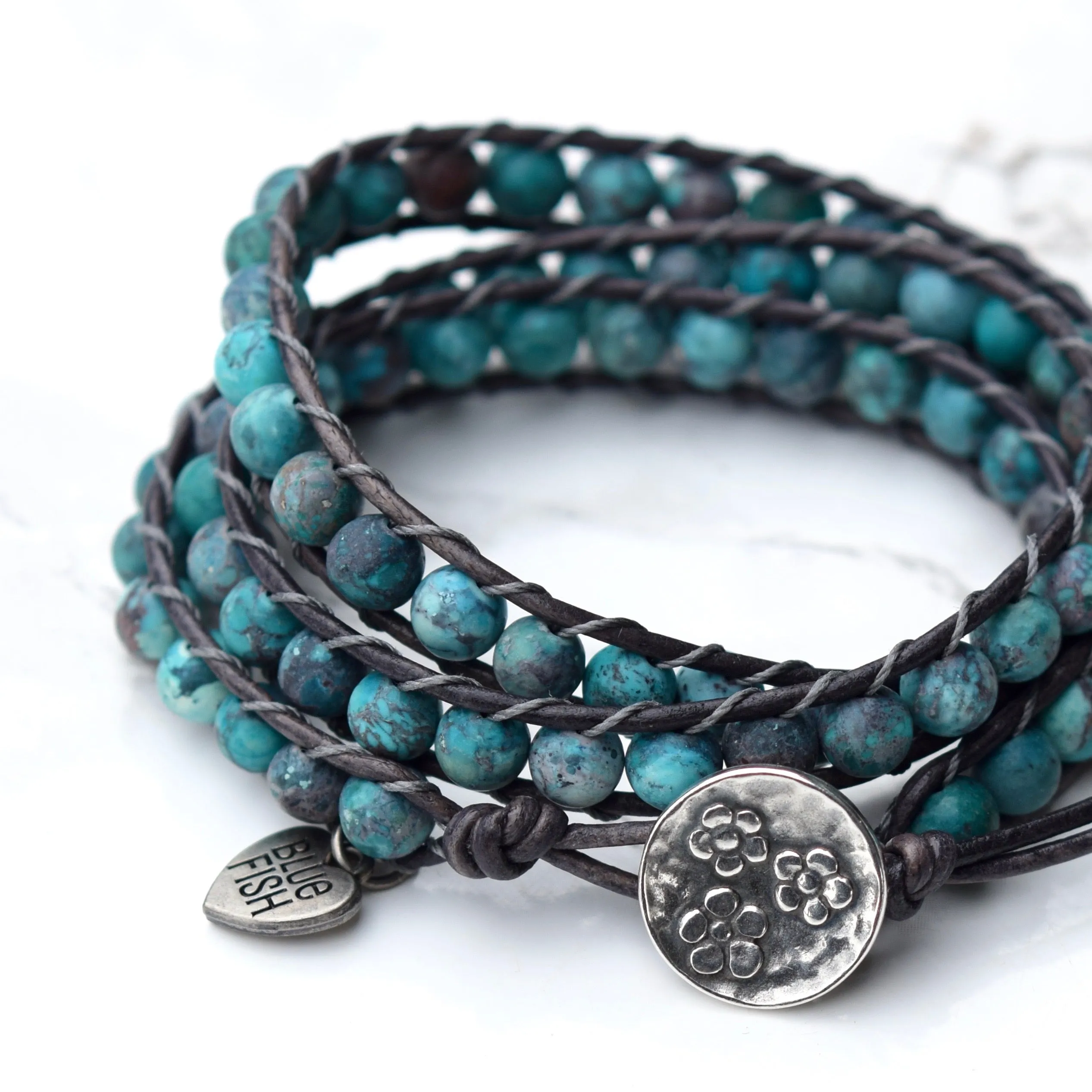 Boho Turquoise Howlite Beaded Wrap Bracelet