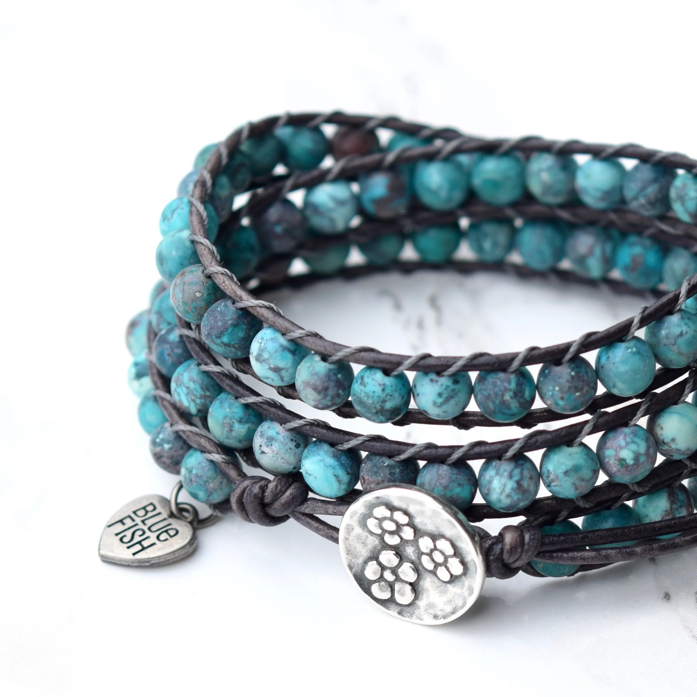 Boho Turquoise Howlite Beaded Wrap Bracelet