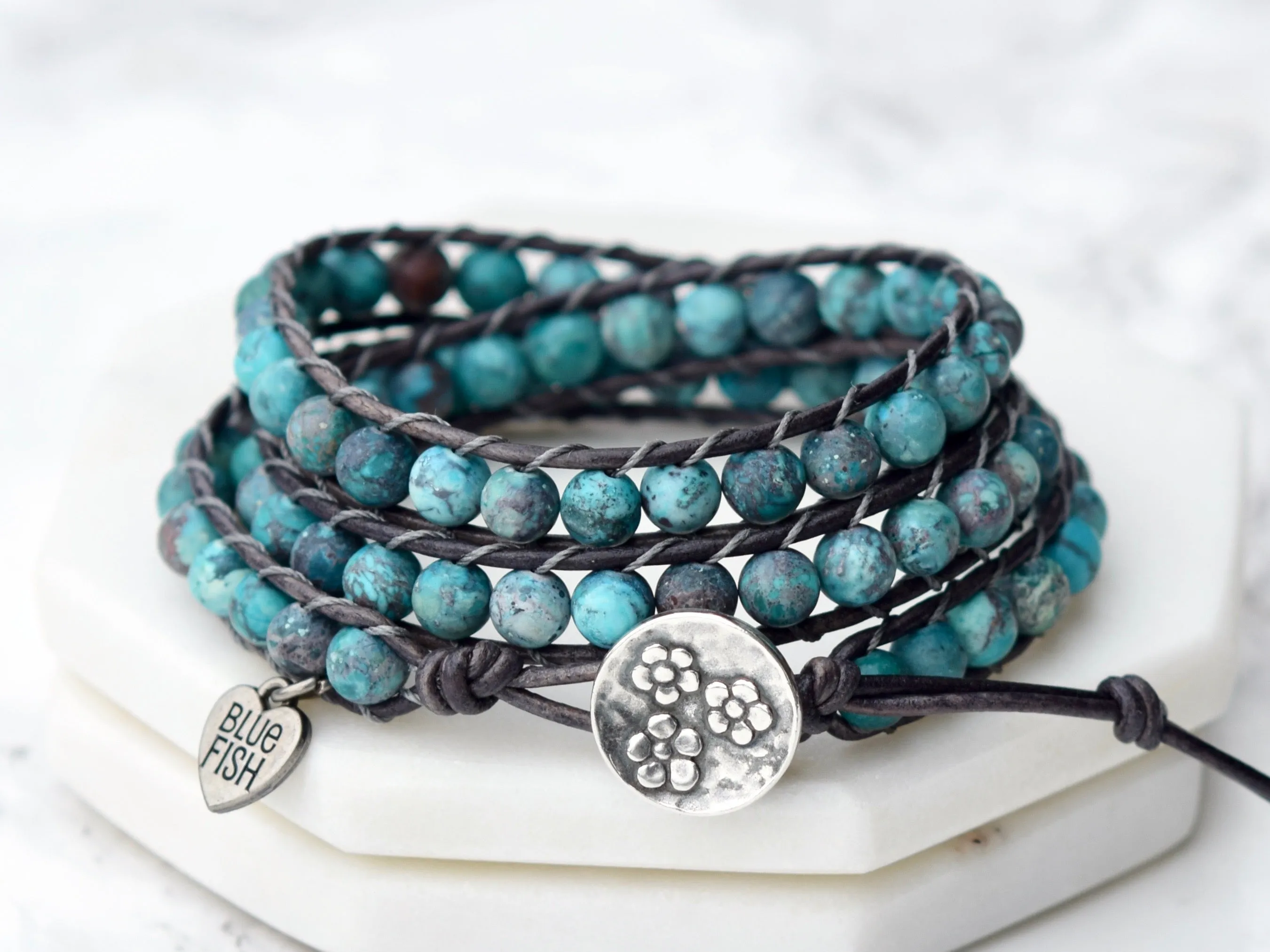 Boho Turquoise Howlite Beaded Wrap Bracelet